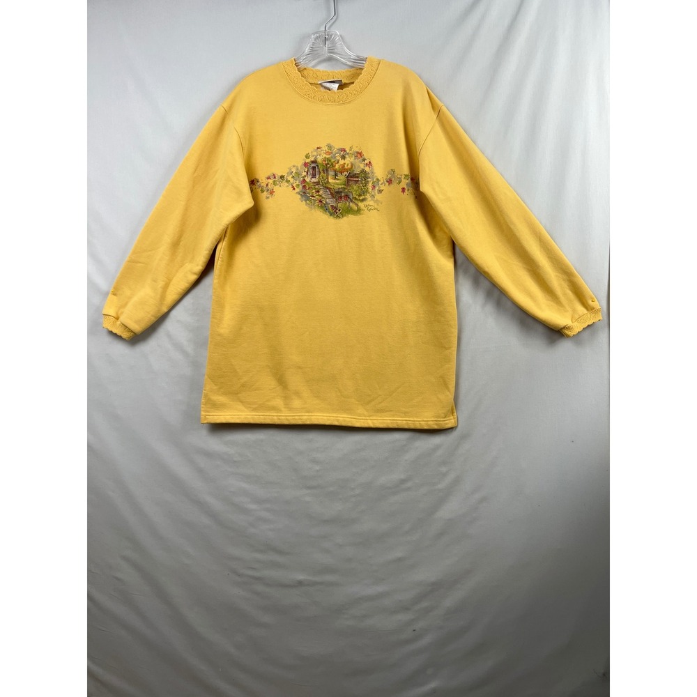 Vintage Northern Reflections Sweatshirt Womens Medium Yellow Cottage Graphic